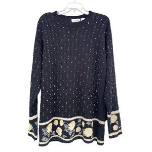 Vintage Jacobsons Black Gold Beaded sweater Women's Large L Jacobson's